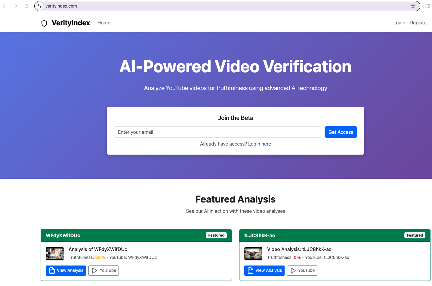 VerityIndex report interface